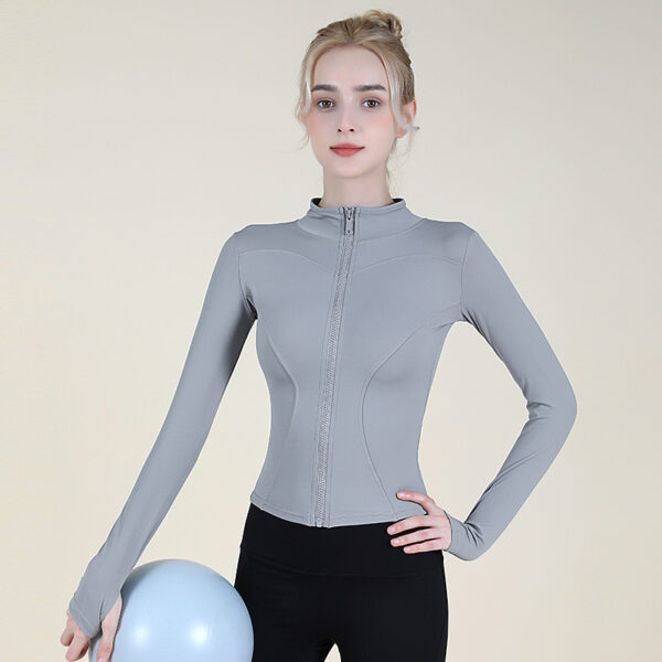 High-Stretch Waist-Defining Zip Yoga Cardigan – Half-Colar Long-Sleeve Slim Outerwear (0560) OEM Wholesale