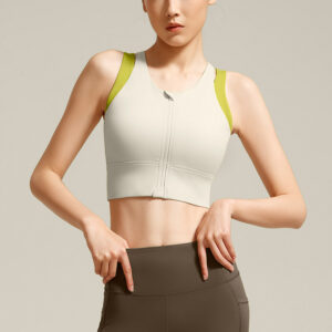 Front-Zip Long-Line Shaping Yoga Vest – High-Stretch Compression Sports Bra Top with Padded Cups OEM Wholesale