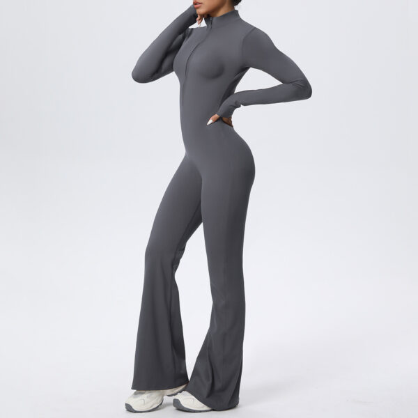 c02-6-1.jpg Naked-Feel Zipper Long-Sleeve Yoga Bodysuit Jumpsuit – Wide-Leg Flared One-Piece Gym Suit OEM Wholesale