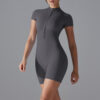 c02-9-1.jpg Short-Sleeve Yoga Bodysuit One-Piece – Zipper Summer Dance Fitness Jumpsuit with Shorts OEM Wholesale