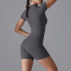 c03-9-1.jpg Short-Sleeve Yoga Bodysuit One-Piece – Zipper Summer Dance Fitness Jumpsuit with Shorts OEM Wholesale