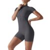 c04-11-1.jpg Short-Sleeve Yoga Bodysuit One-Piece – Zipper Summer Dance Fitness Jumpsuit with Shorts OEM Wholesale