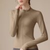 c04-17-1.jpg Slim-Fit Zip-Up Yoga Jacket – High-Stretch Long-Sleeve Waist-Tie Workout Cardigan (0556) OEM Wholesale