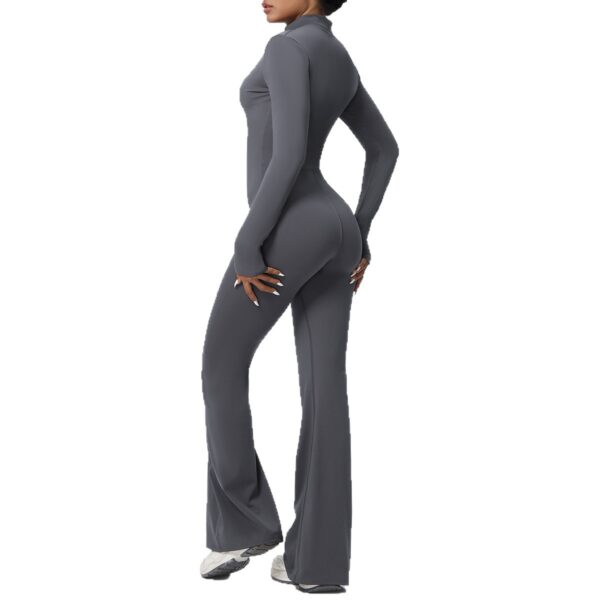 c04-7-1.jpg Naked-Feel Zipper Long-Sleeve Yoga Bodysuit Jumpsuit – Wide-Leg Flared One-Piece Gym Suit OEM Wholesale