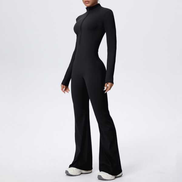 c06-11-1.jpg Naked-Feel Zipper Long-Sleeve Yoga Bodysuit Jumpsuit – Wide-Leg Flared One-Piece Gym Suit OEM Wholesale