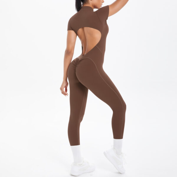 c06-16-1.jpg Zipper Yoga Bodysuit One-Piece with Padded Bra – Open-Collar Backless Fitness Jumpsuit (6698) OEM Wholesale