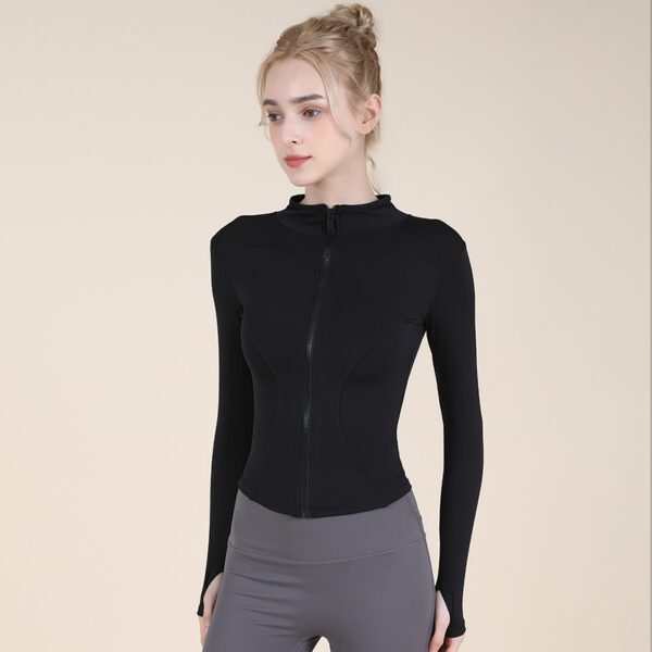 High-Stretch Waist-Defining Zip Yoga Cardigan – Half-Colar Long-Sleeve Slim Outerwear (0560) OEM Wholesale