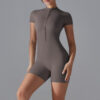 c07-13-1.jpg Short-Sleeve Yoga Bodysuit One-Piece – Zipper Summer Dance Fitness Jumpsuit with Shorts OEM Wholesale