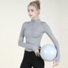 High-Stretch Waist-Defining Zip Yoga Cardigan – Half-Colar Long-Sleeve Slim Outerwear (0560) OEM Wholesale