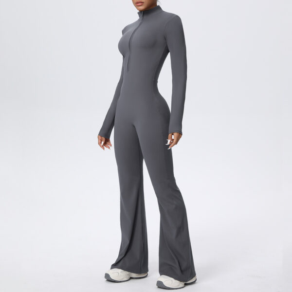 c07-9-1.jpg Naked-Feel Zipper Long-Sleeve Yoga Bodysuit Jumpsuit – Wide-Leg Flared One-Piece Gym Suit OEM Wholesale