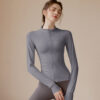 c08-20-1.jpg Slim-Fit Zip-Up Yoga Jacket – High-Stretch Long-Sleeve Waist-Tie Workout Cardigan (0556) OEM Wholesale