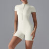c09-14-1.jpg Short-Sleeve Yoga Bodysuit One-Piece – Zipper Summer Dance Fitness Jumpsuit with Shorts OEM Wholesale