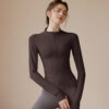 c09-20-1.jpg Slim-Fit Zip-Up Yoga Jacket – High-Stretch Long-Sleeve Waist-Tie Workout Cardigan (0556) OEM Wholesale