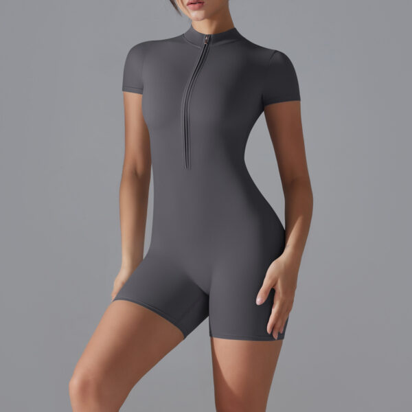 c10-13-1.jpg Short-Sleeve Yoga Bodysuit One-Piece – Zipper Summer Dance Fitness Jumpsuit with Shorts OEM Wholesale