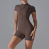 c11-11-1.jpg Short-Sleeve Yoga Bodysuit One-Piece – Zipper Summer Dance Fitness Jumpsuit with Shorts OEM Wholesale