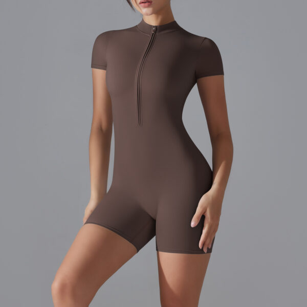 c11-11-1.jpg Short-Sleeve Yoga Bodysuit One-Piece – Zipper Summer Dance Fitness Jumpsuit with Shorts OEM Wholesale