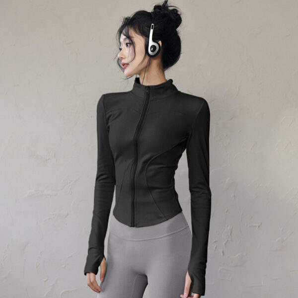 c11-13-1.jpg Slim-Fit Zip-Up Yoga Jacket – High-Stretch Long-Sleeve Waist-Tie Workout Cardigan (0556) OEM Wholesale