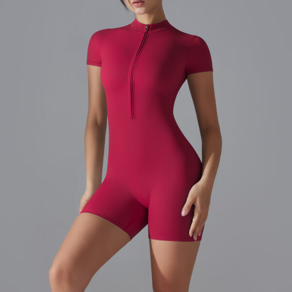 c12-8-1.jpg Short-Sleeve Yoga Bodysuit One-Piece – Zipper Summer Dance Fitness Jumpsuit with Shorts OEM Wholesale