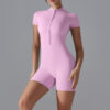 c13-8-1.jpg Short-Sleeve Yoga Bodysuit One-Piece – Zipper Summer Dance Fitness Jumpsuit with Shorts OEM Wholesale