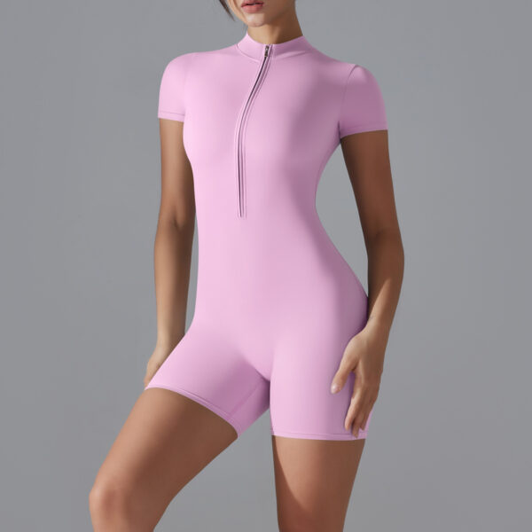 c13-8-1.jpg Short-Sleeve Yoga Bodysuit One-Piece – Zipper Summer Dance Fitness Jumpsuit with Shorts OEM Wholesale