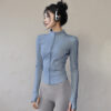 c14-10-1.jpg Slim-Fit Zip-Up Yoga Jacket – High-Stretch Long-Sleeve Waist-Tie Workout Cardigan (0556) OEM Wholesale