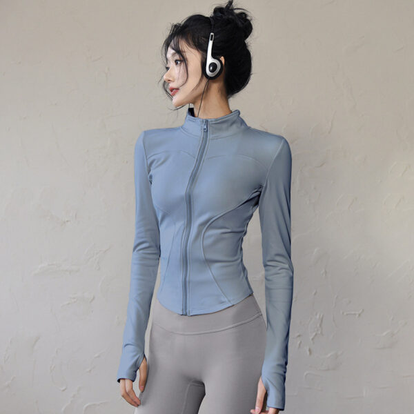 c14-10-1.jpg Slim-Fit Zip-Up Yoga Jacket – High-Stretch Long-Sleeve Waist-Tie Workout Cardigan (0556) OEM Wholesale