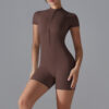 c14-8-1.jpg Short-Sleeve Yoga Bodysuit One-Piece – Zipper Summer Dance Fitness Jumpsuit with Shorts OEM Wholesale