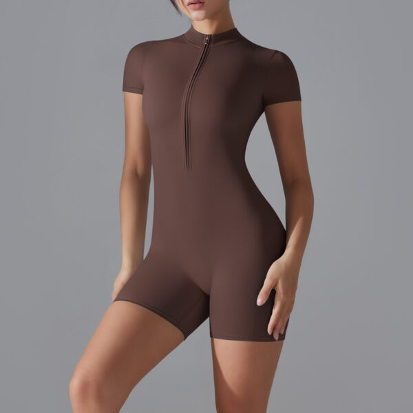 c14-8-1.jpg Short-Sleeve Yoga Bodysuit One-Piece – Zipper Summer Dance Fitness Jumpsuit with Shorts OEM Wholesale