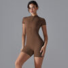c15-6-1.jpg Short-Sleeve Yoga Bodysuit One-Piece – Zipper Summer Dance Fitness Jumpsuit with Shorts OEM Wholesale