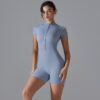 c18-5-1.jpg Short-Sleeve Yoga Bodysuit One-Piece – Zipper Summer Dance Fitness Jumpsuit with Shorts OEM Wholesale